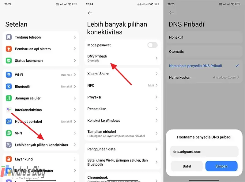 setting Private DNS di HP Xiaomi